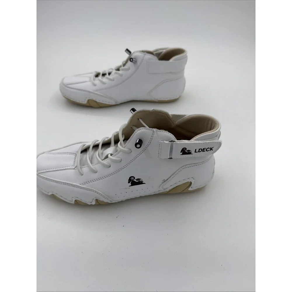 LDeck Hiking Shoes White Leather Waterproof Chukka Boots Outdoor Sz 38 Men 6.5